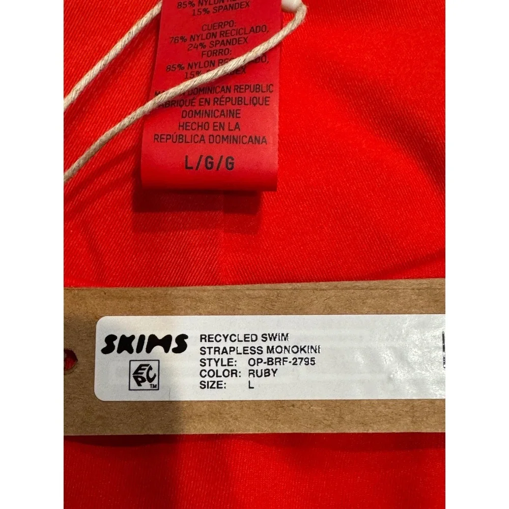 SKIMS Recycled Swim Strapless Monokini Ruby Red Large NEW